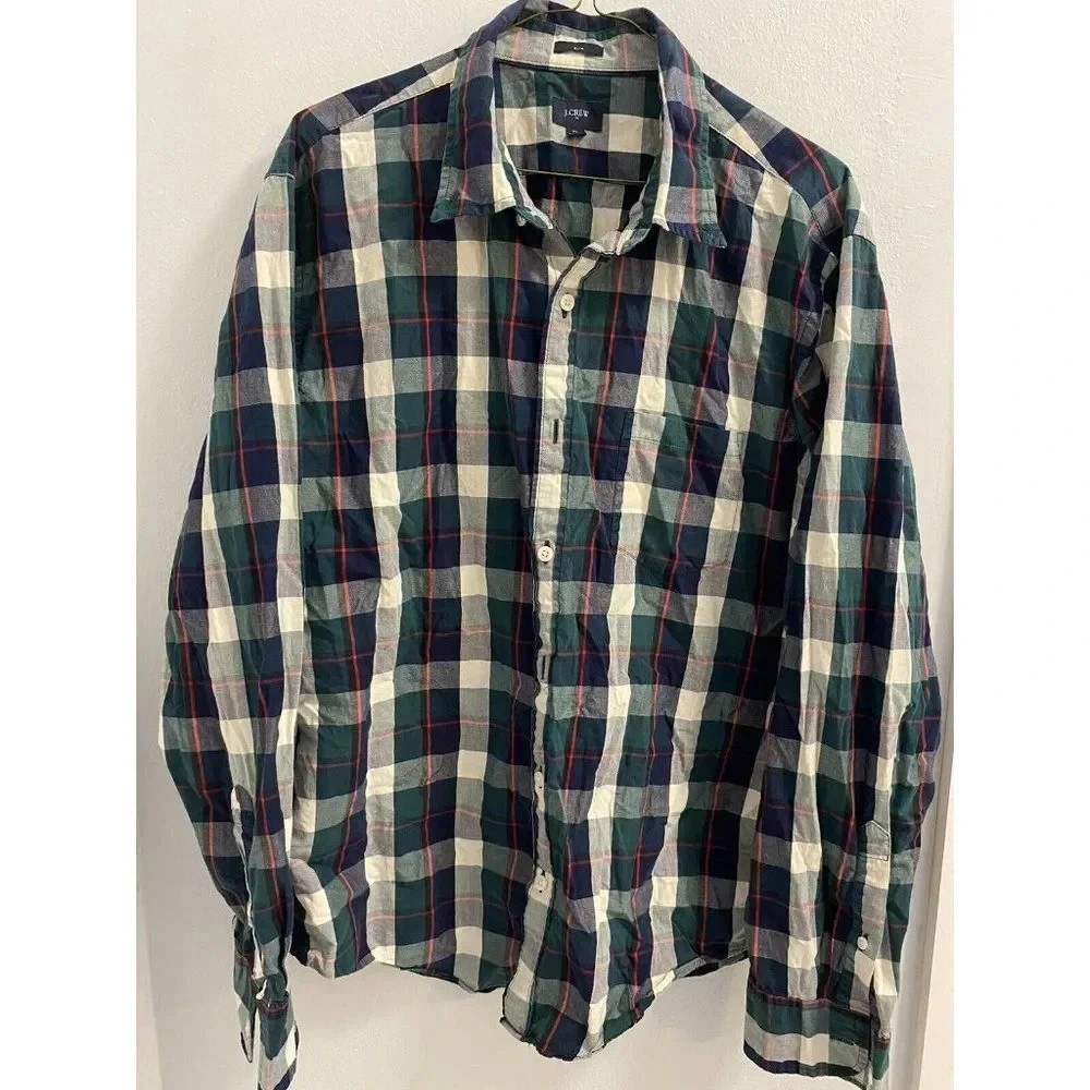 J CREW PLAID BUTTON DOWN FRONT POCKET - SLIM FIT - MENS - SIZE XL